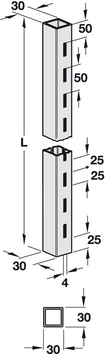 4 Side Column 4 30x30x3000mm Slv 9006