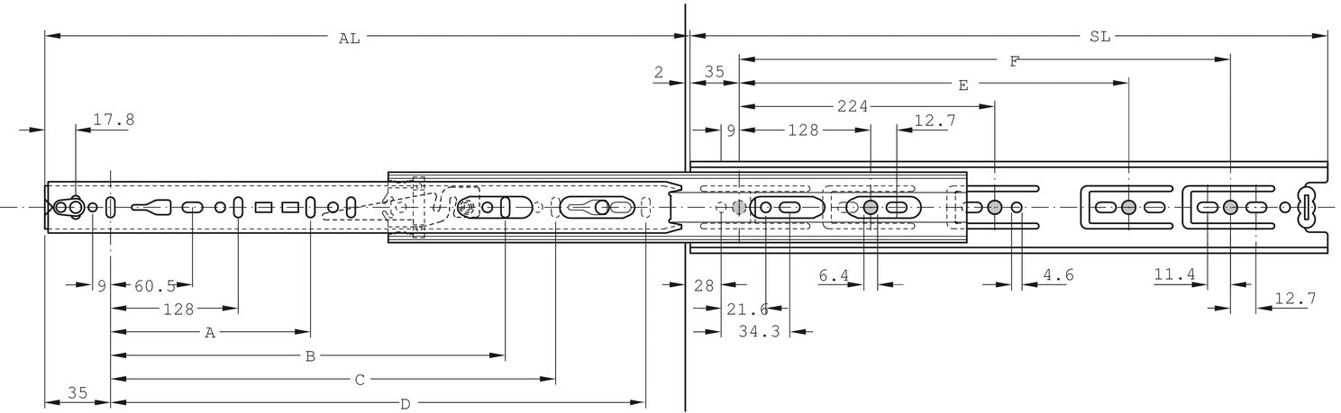 3832-SC BB Drawer Runner Full 44kg 400mm Wht