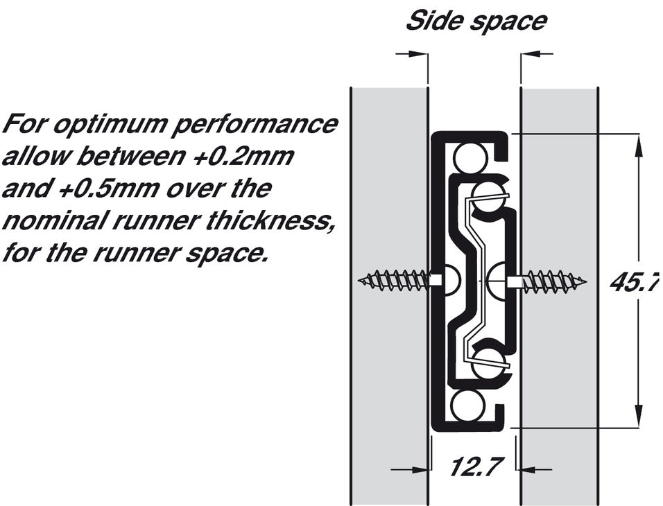 3832 BB Drawer Runner Full 45kg 148mm Blk