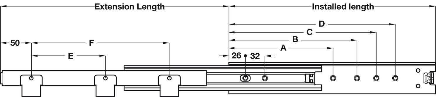 3301-60 BB Drawer Runner Full 60kg 300mm BZP