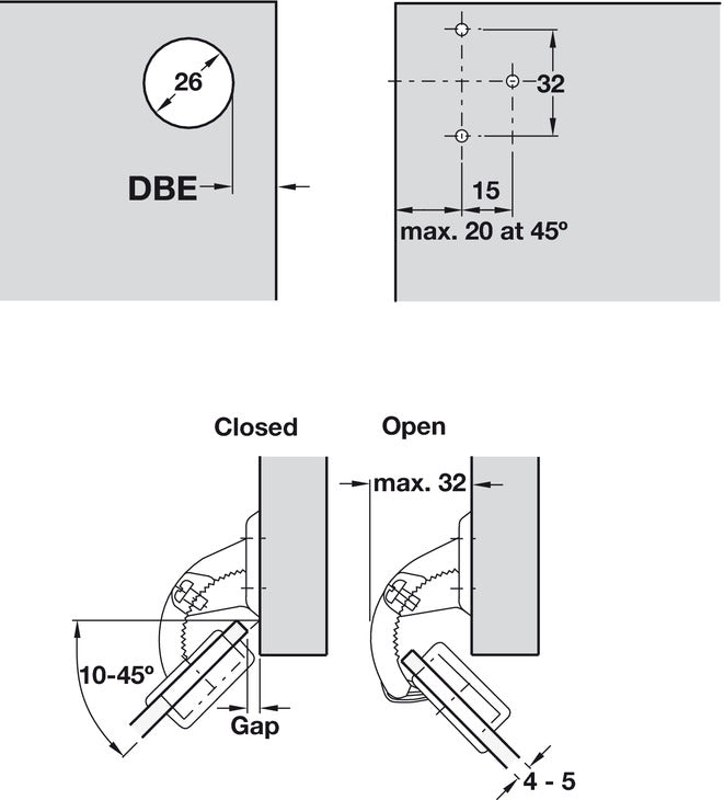 92D GlsDr Hinge Sprung Adj 26 SF Inset