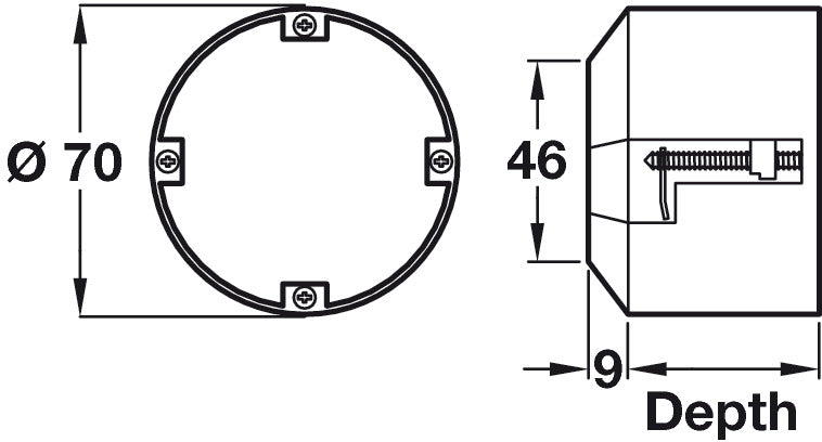 Wall Box Cavity Wall Mnt D70x38mm Pl Orn