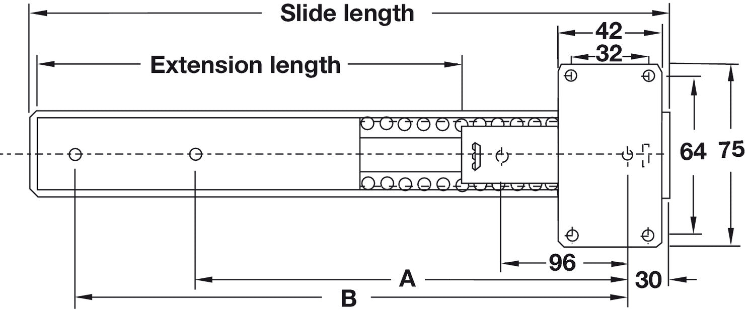 Accuride 1312 Pivot Sld Dr Run BZP 500mm