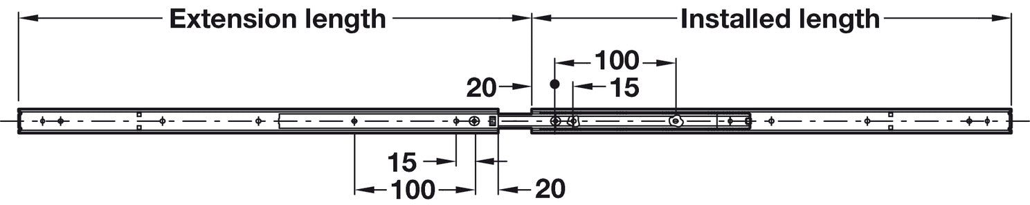 2431 BB Drawer Runner Full 16kg 450mm BZP