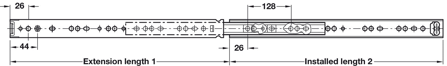 2642 BB Drawer Runner Full 35kg 500mm BZP