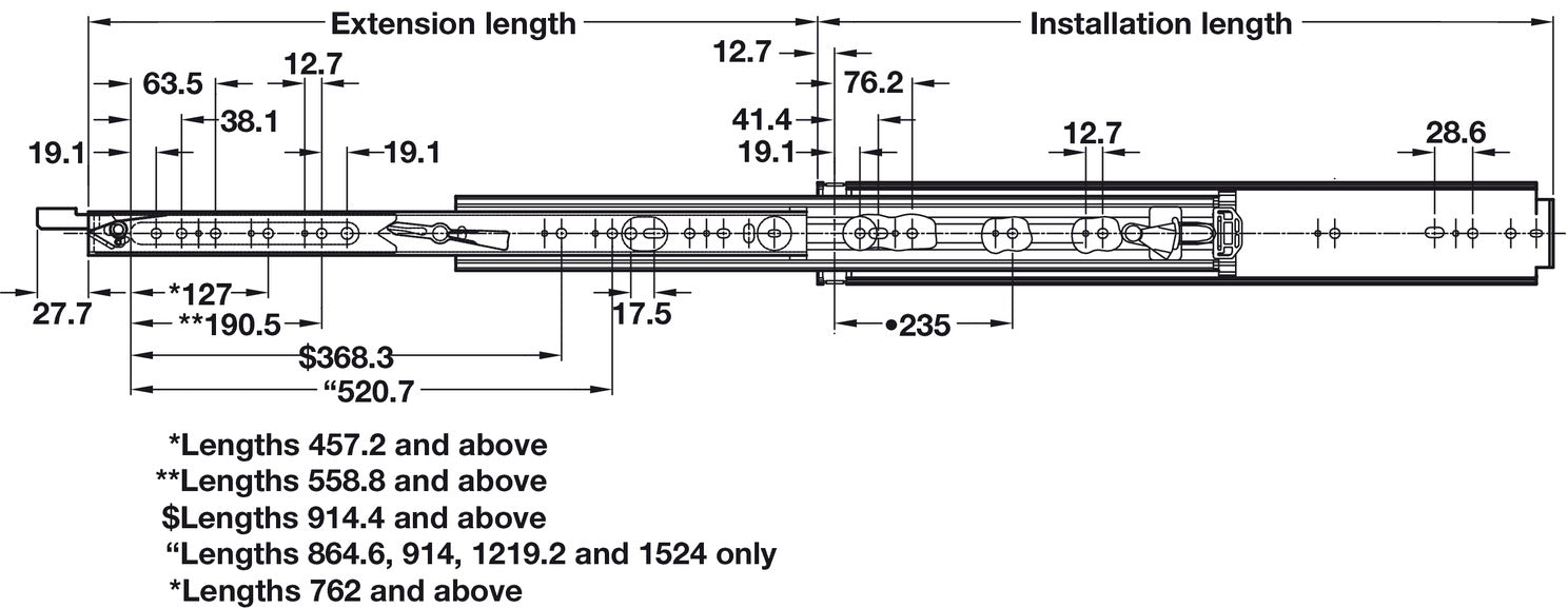 9308 BB Drawer Runner RH Full 227kg 558.8mm BZP