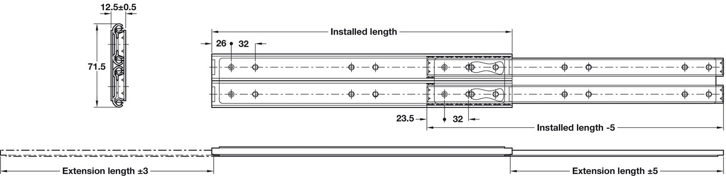 6026 BB Drawer Runner2Way Sgl 85kg 350mm BZP