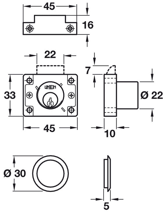 4148 Rim Lock D22mm LH/RH/Till Differ
