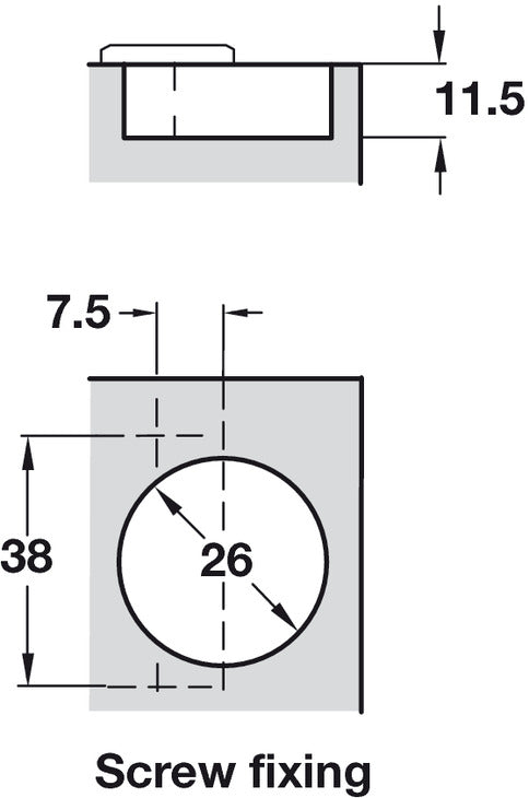 92D Hinge D26mm Sprund Keyhole 15mm SF
