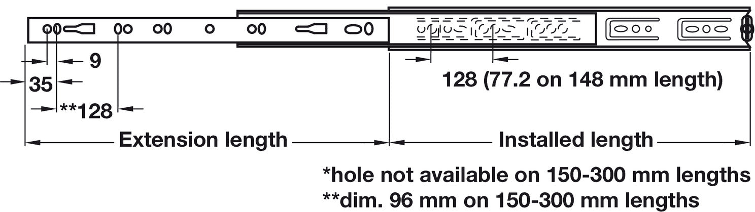3832 BB Drawer Runner Full 43kg 700mm BZP