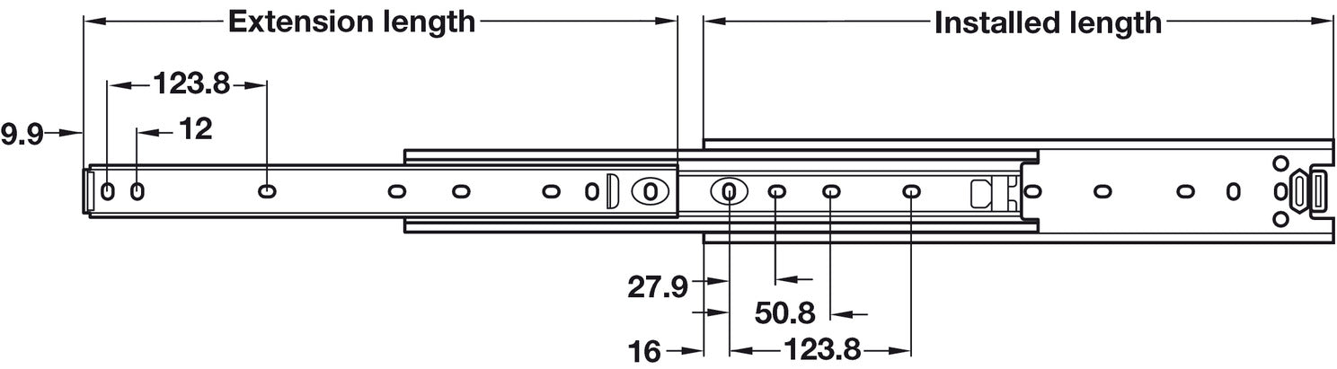 3301 BB Drawer Runner MD Full 67kg 356mm BZP
