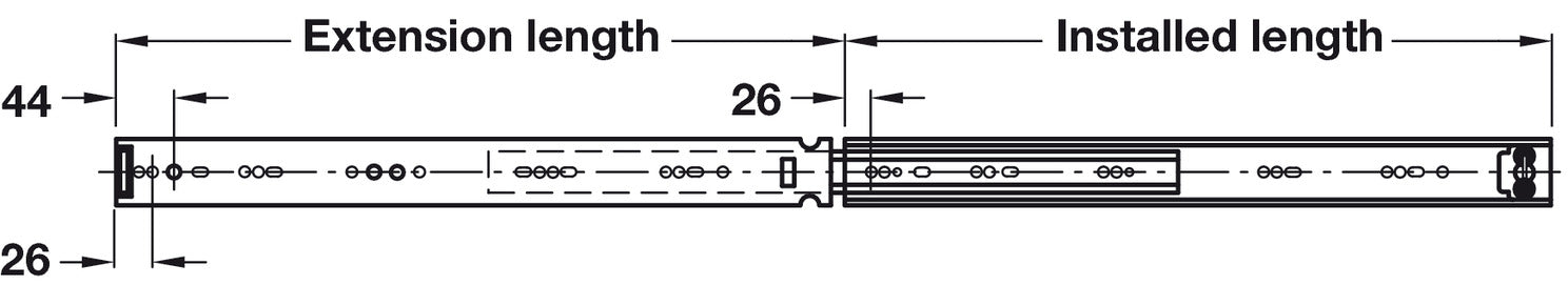 2601 BB Drawer Runner Full 16kg 200mm BZP
