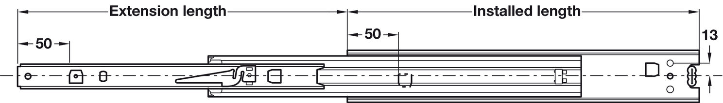 3320-50 BB Drawer Runner Full 59kg 450mm BZP