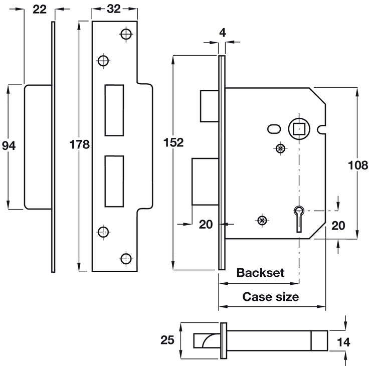 5 Lvr Mortice Sashlock 76mm Spr SSS Dif