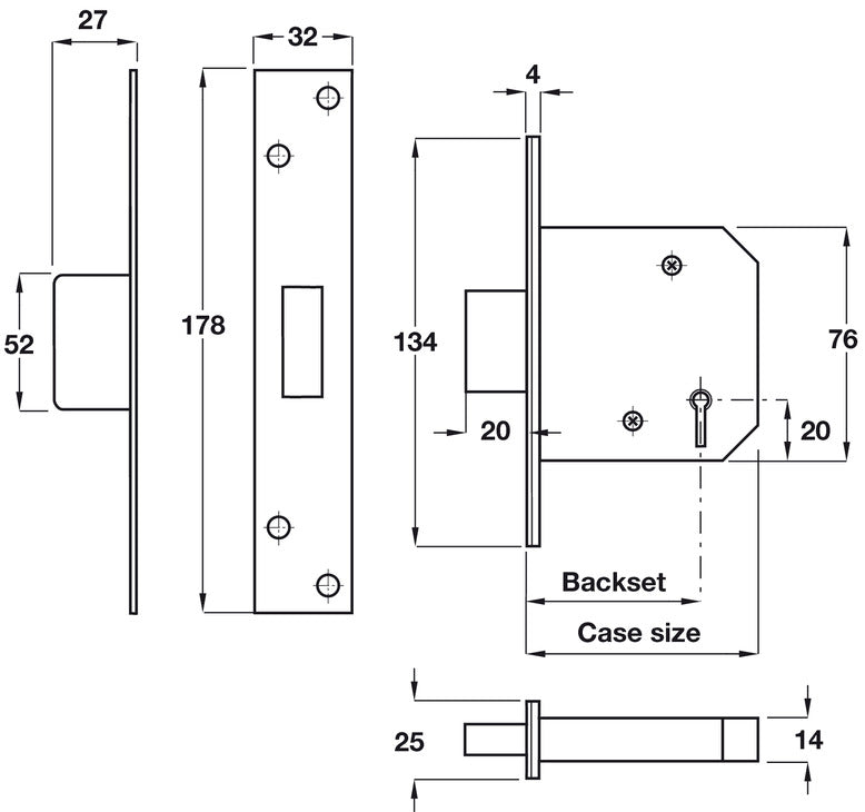 5 Lvr Mortice Deadlock 57/76mm SSS Dif