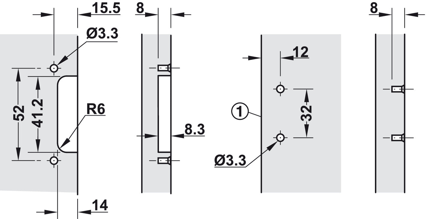 240D SS Hinge 10-13mm Doors Half Hospa