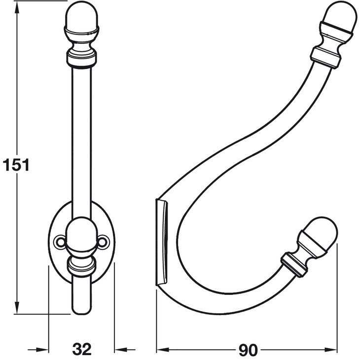 Acorn Hat+Coat Hook 90x151mm Cast Iron