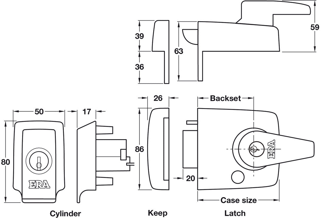 BS 8621 Nightlatch Keyless 40/70mm SC