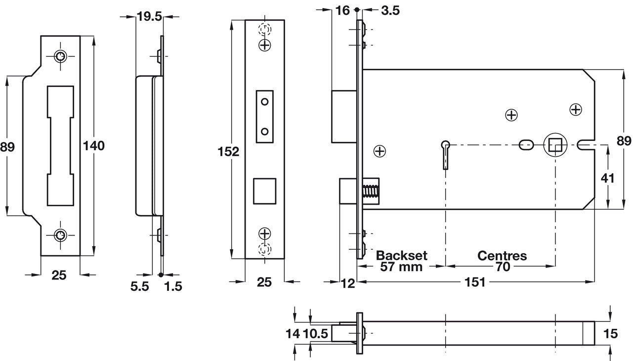 5 Lvr Mort Sashlock Horiz 57/151mm SSS