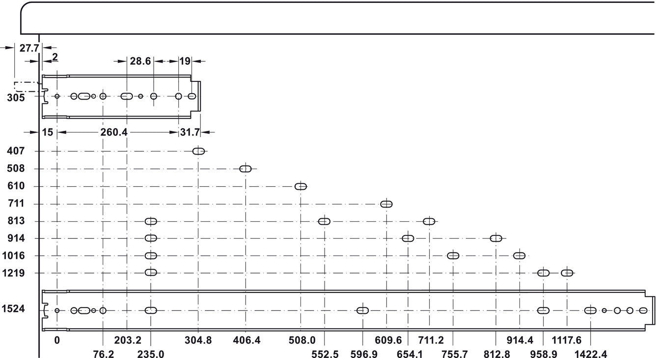 9308 BB Drawer Runner RH Full 272kg 558.8mm BZP