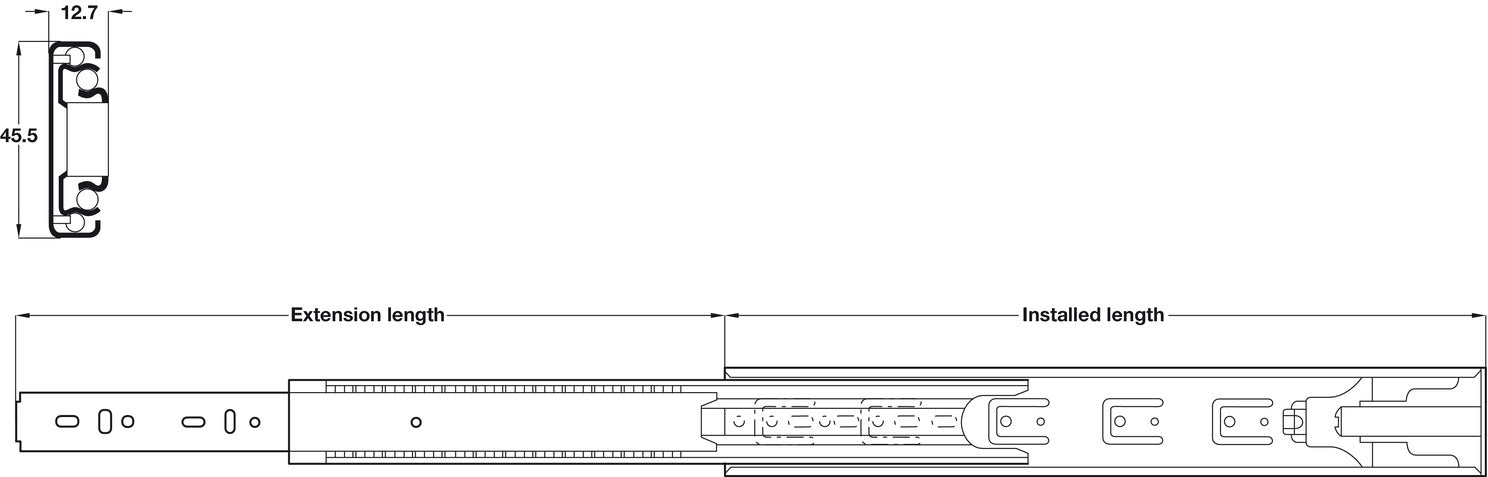 4501A BB Drawer Runner SC Full 35kg 500mm BZP