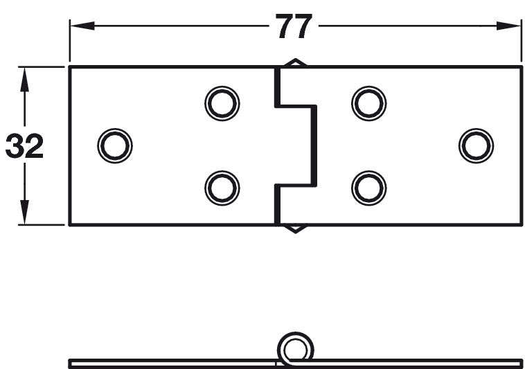 2x Table Hinge 32x77mm Steel Self