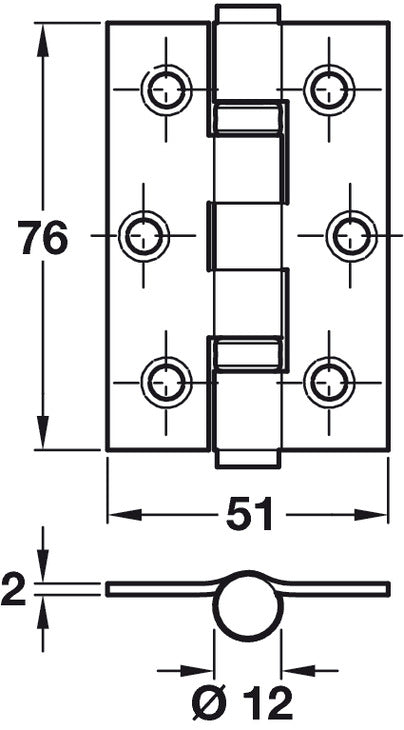 2BB Hinge 76x51mm EB Grade 7 20Pk