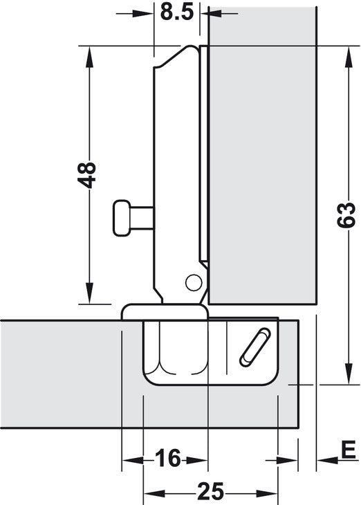 92D Hinge D26mm Sprung Keyhole 0mm SF