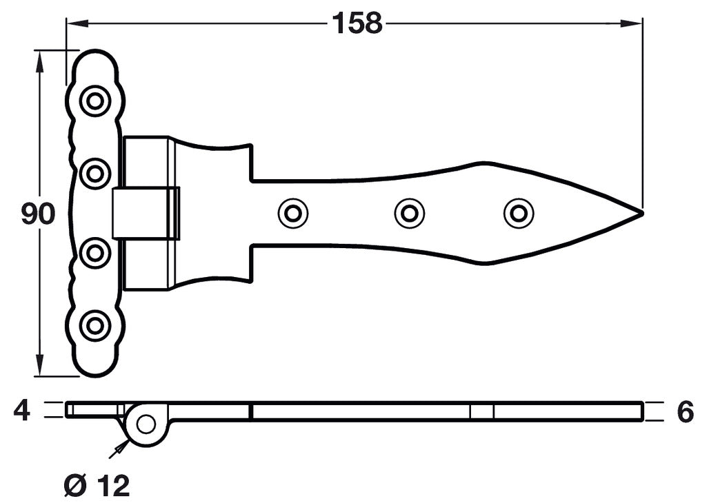 2x Antique Spear Hinge 158x90mm Blk