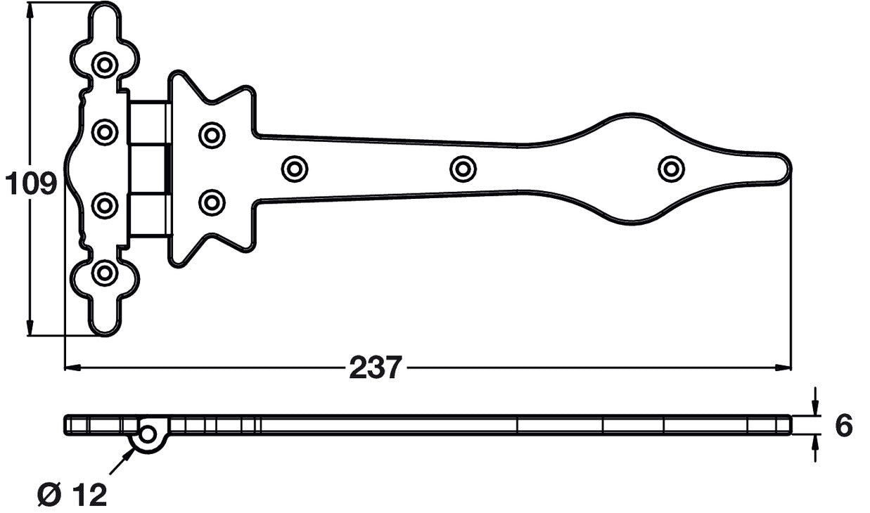 2x Antique Spear Hinge 237x109mm Blk