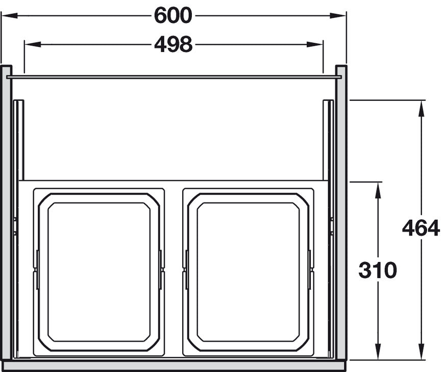 VS Envi SpaceS U/S Bin 600mm 2x7.5+15.5L