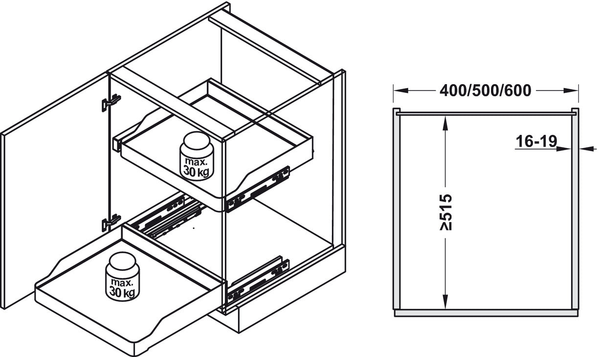 VS SUB 600mm PO Bskt Hinged 1xPln Lva