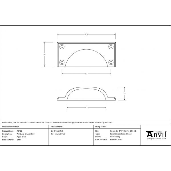 Aged Brass Art Deco Drawer Pull