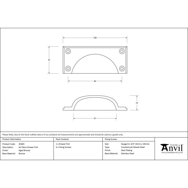 Aged Bronze Art Deco Drawer Pull