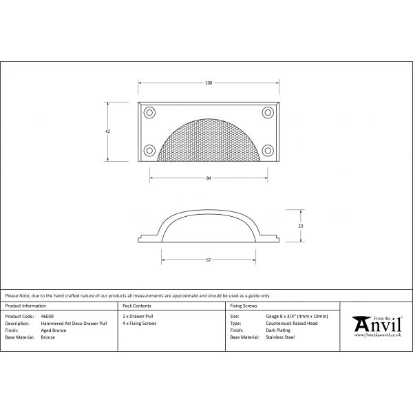 Aged Bronze Hammered Art Deco Drawer Pull