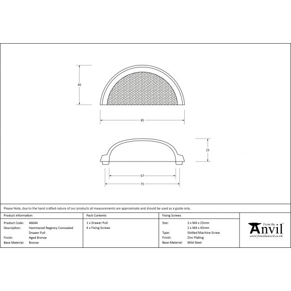 Aged Bronze Hammered Regency Concealed Drawer Pull