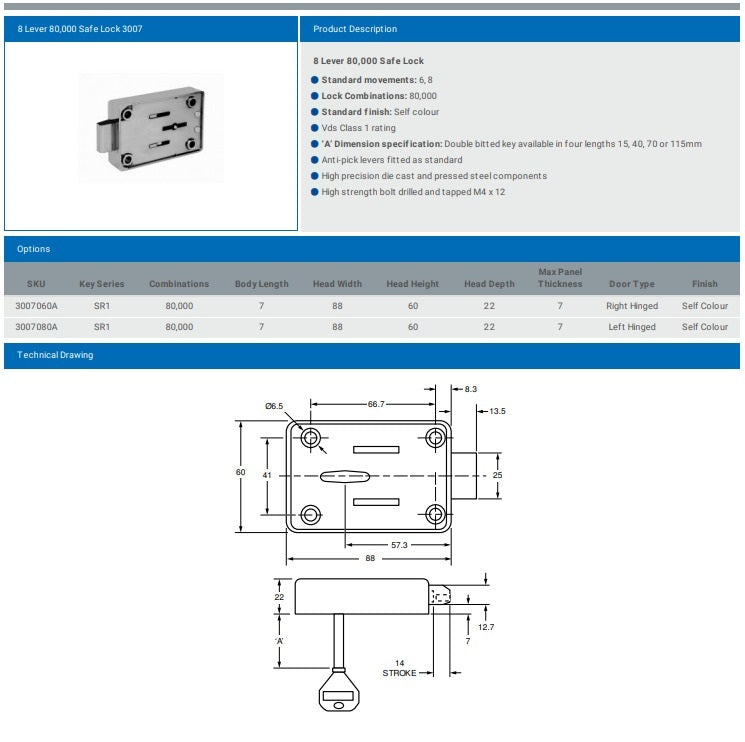 8 LEVER 80,000 SAFE LOCK 3007