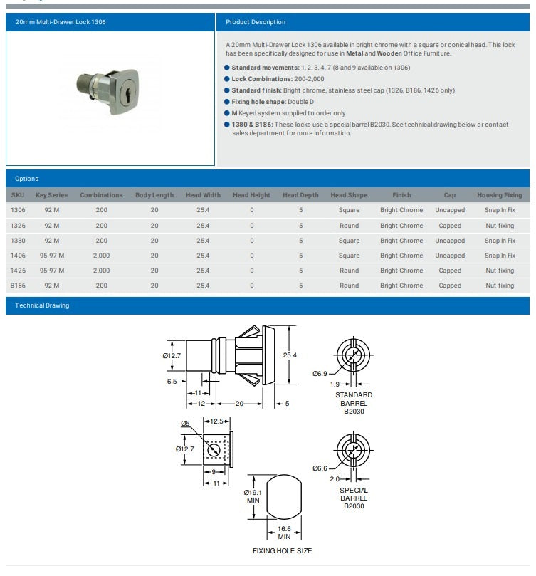 20MM MULTI-DRAWER LOCK 1306