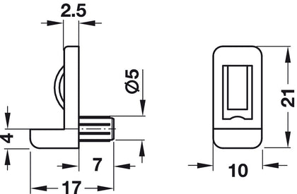 Gls Shelf Support D5mm w Catch Pl Trans