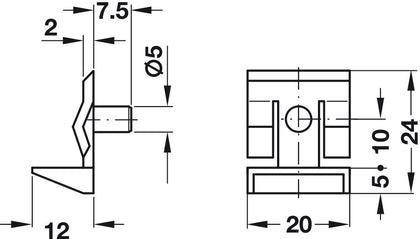 Shelf Support D5mm Plug/Spring Pl White
