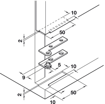 Corner Pivot Hinge wo Stop 50mm Brs Pol