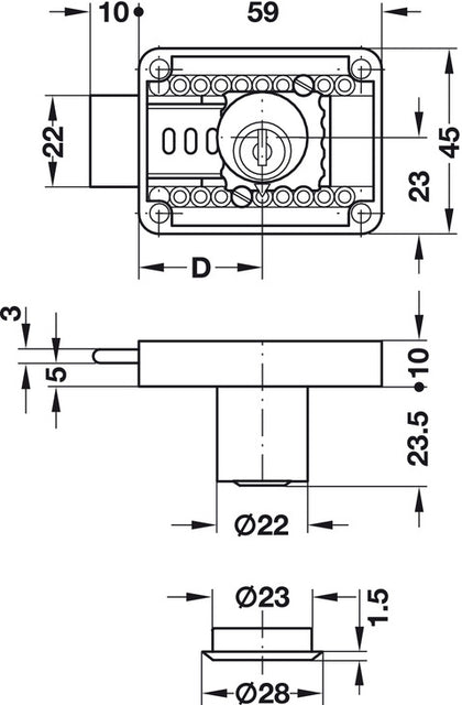 Rim Lock D22mm Adj 15-40mm ZNP Random