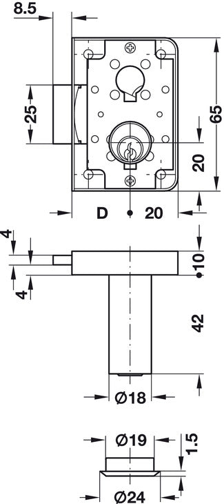 Rim Lock w Ext D18mm MNP RH