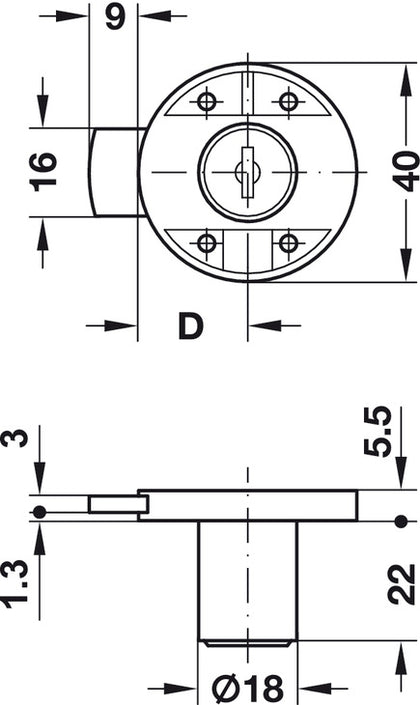 Minilock40 Rim Lock D18mm MNP RH Differ