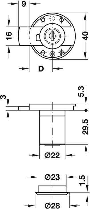 Minilock40 Kaba 8 D22mm MNP LH K1