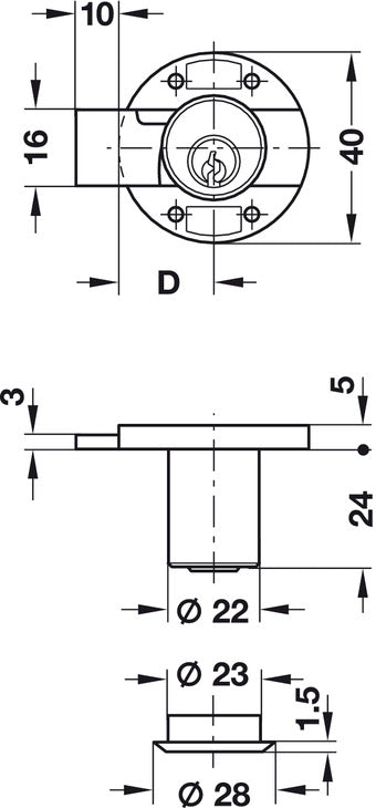 Minilock40 Rim Lock D22mm MNP RH H1