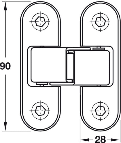 Hinge for Concealed Fixing 28x90mm SSS