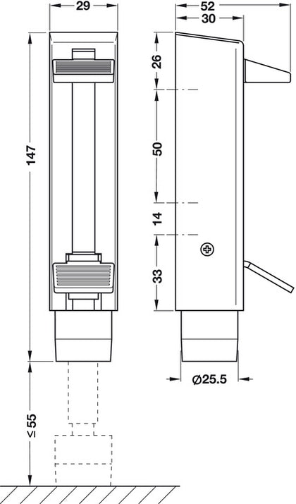 Foot Op Dr Hold 55mm Throw 147mm Slv