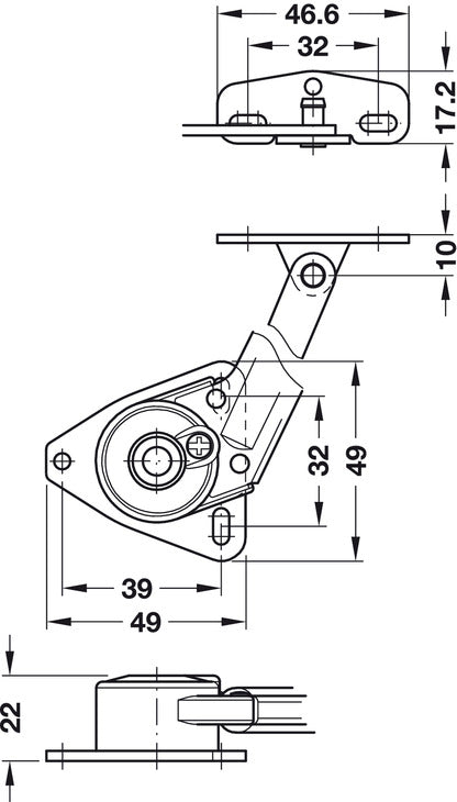 Lid Stay 170mm RH St NP