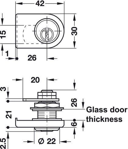 Glass Door Cyl Lever Lock MK System MNP
